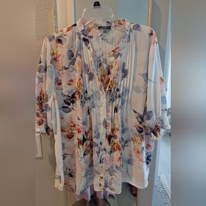 NYDJ Watercolor Floral Blouse - White and Blue